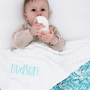 Baby Blue Arrows Personalised baby blanket, Minky Baby name Blanket, Baby Shower Gift, Newborn baby boy Gift, Blue Baby Blanket