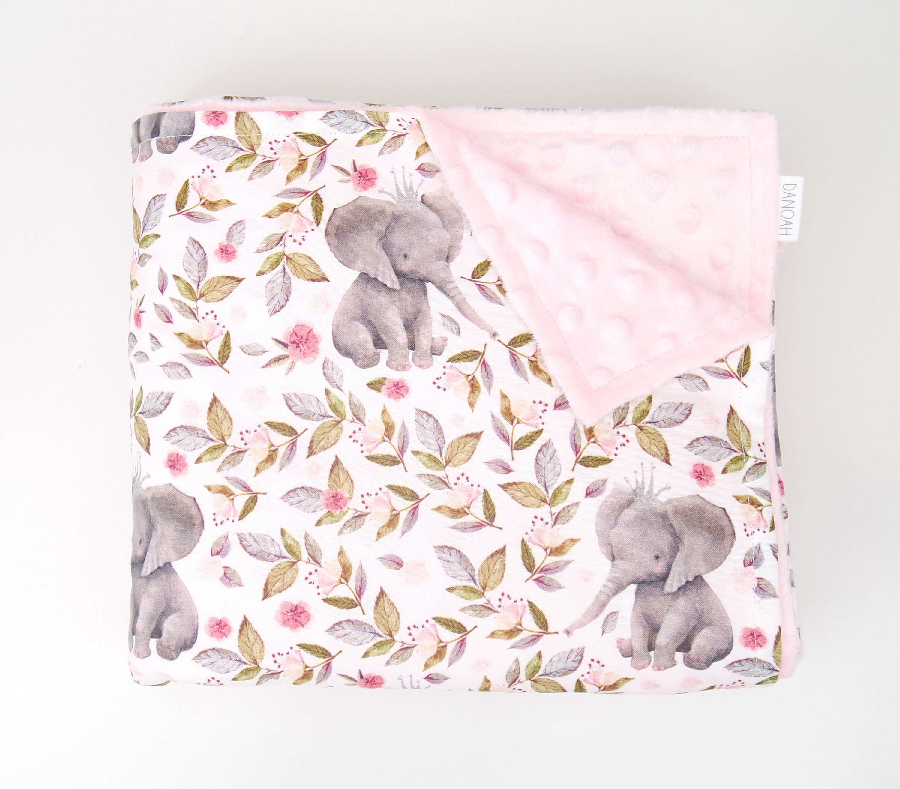 Baby Blanket With Pink Floral Elephants and Minky Back Etsy Australia
