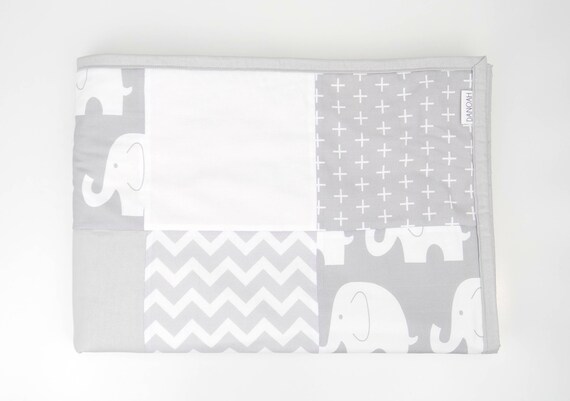 Patchwork Cot Quilt in Grey White Elephants Etsy Canada