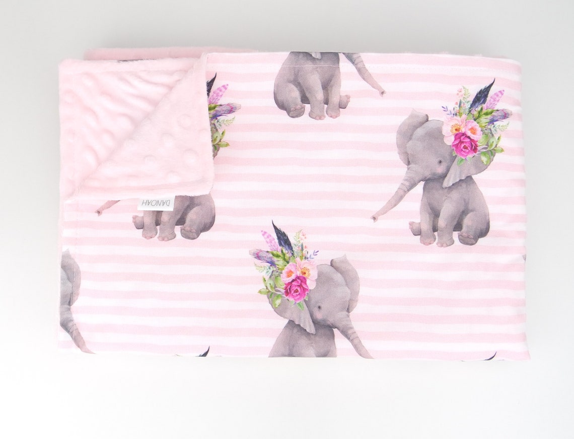 Baby Blanket With Pink Fierce Elephants and Minky Back // Pink Etsy