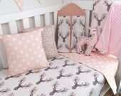 Kinderbett Quilt / Decke mit Hirschkopf und rosa Polka Dots, vollständig reversibel