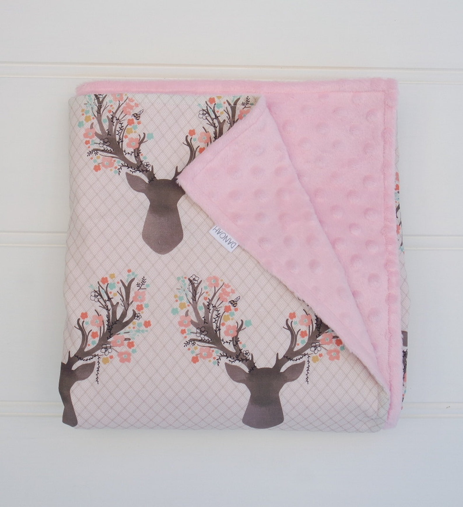 Baby Blanket With Pink Deer Head and Minky Back Etsy