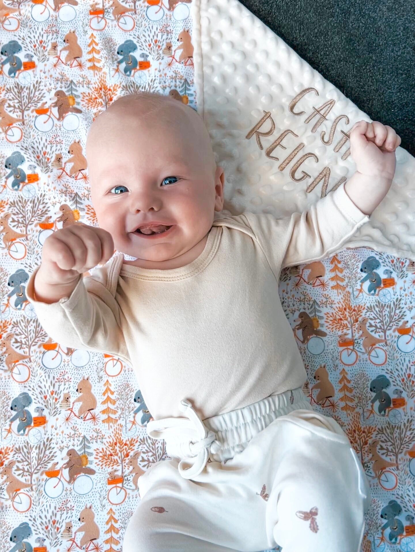 Australian Animal Adventures Personalised Baby Blanket Neutral Embroidered Minky Blanket Newborn Gift Personalized Name Blanket Etsy Canada