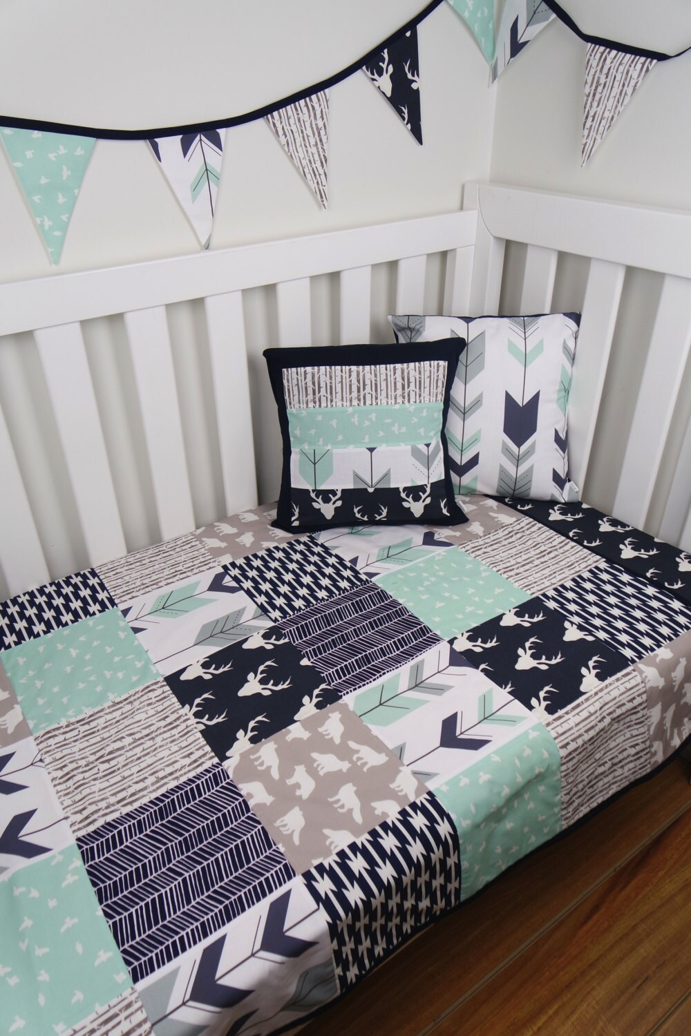 Navy and Mint Woodland Bedding Etsy