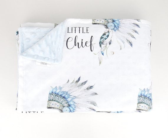 Little Chief Baby Blue Baby Blanket with Minky Dot backing
