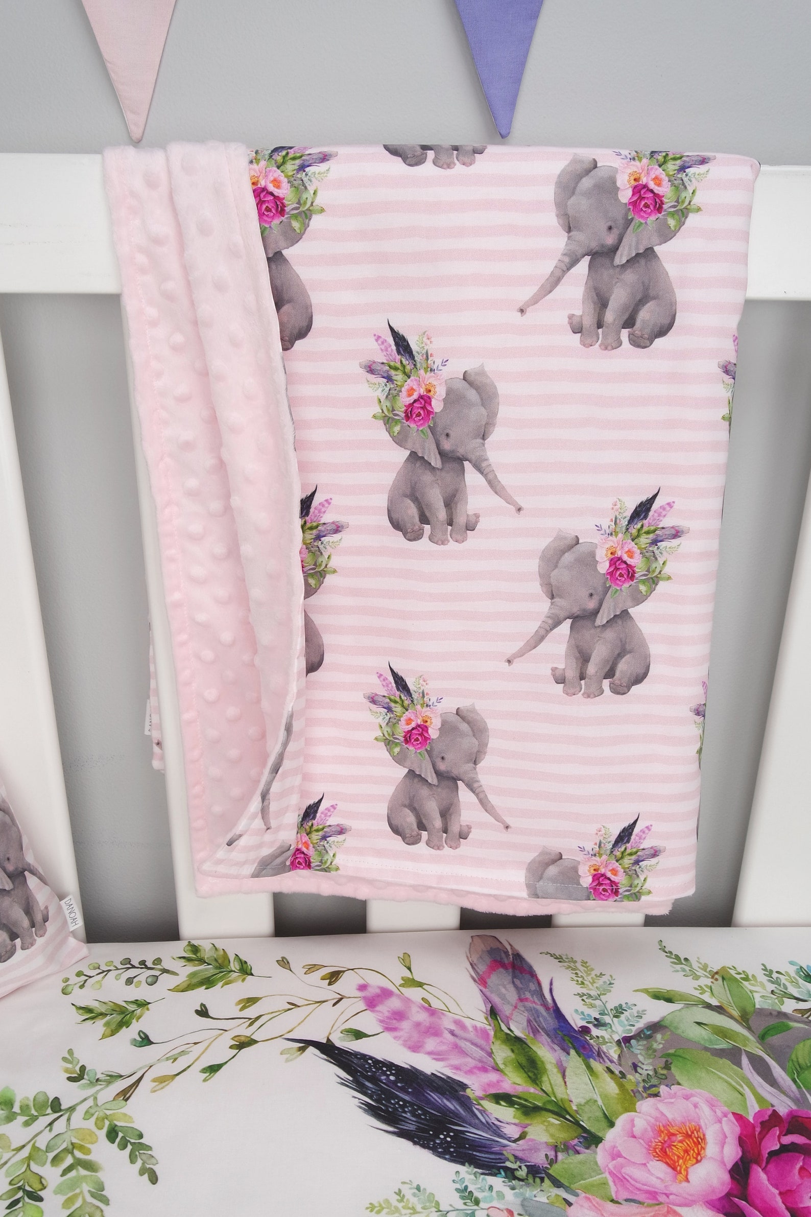 Baby Blanket With Pink Fierce Elephants and Minky Back // Pink Etsy