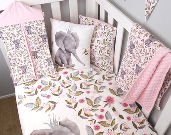 Pink Floral Elephant Nursery set // Pink Elephant Boho crib set