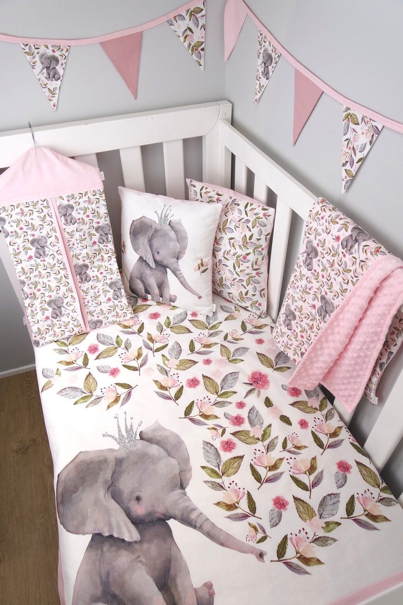 Pink Floral Elephant Nursery Set Pink Elephant Boho Crib Etsy