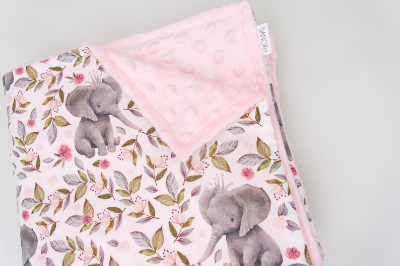 Baby Blanket With Pink Floral Elephants and Minky Back Etsy Australia