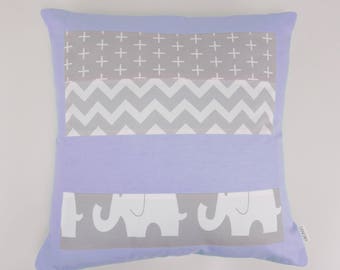 Purple and Grey Elephant patchwork cushion cover for Nursery or Lounge