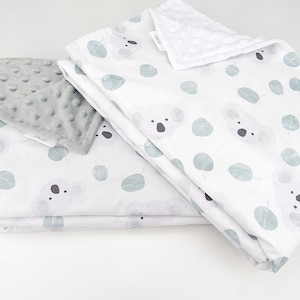 Baby Blanket with Australian Koala and Minky back // Australian Koala baby blanket in Grey or White