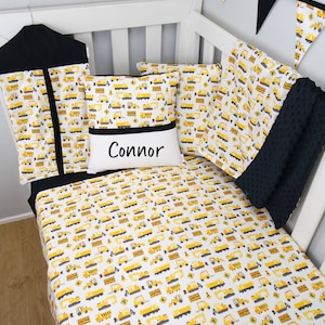 Construction Baby Bedding in Black and Yellow Baby Boy Crib Bedding Set Dump Trucks and Bulldozers Baby Shower Gift Boy Nursery Decor Etsy