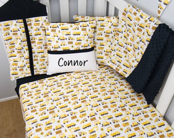 Construction Nursery, Workman truck crib cot set, Baby Boy nursery, Black/Yellow nursery bedding, Excavator crib bedding, Digger nursery