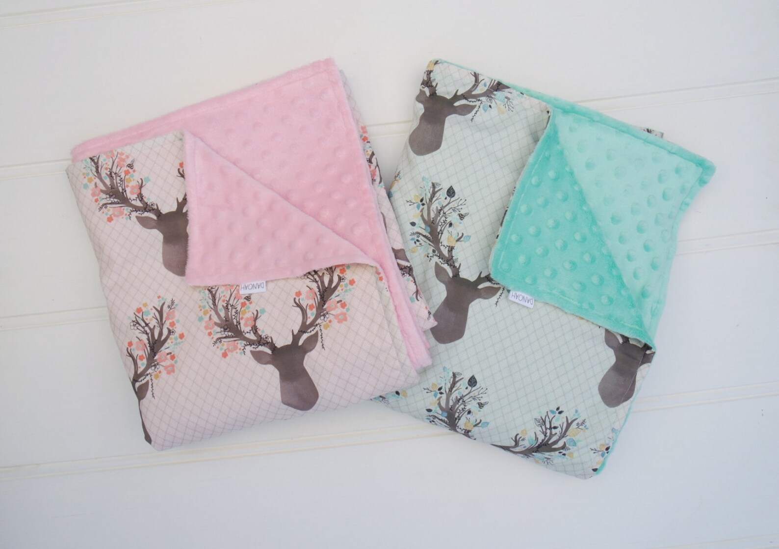 Baby Blanket With Pink Deer Head and Minky Back Etsy