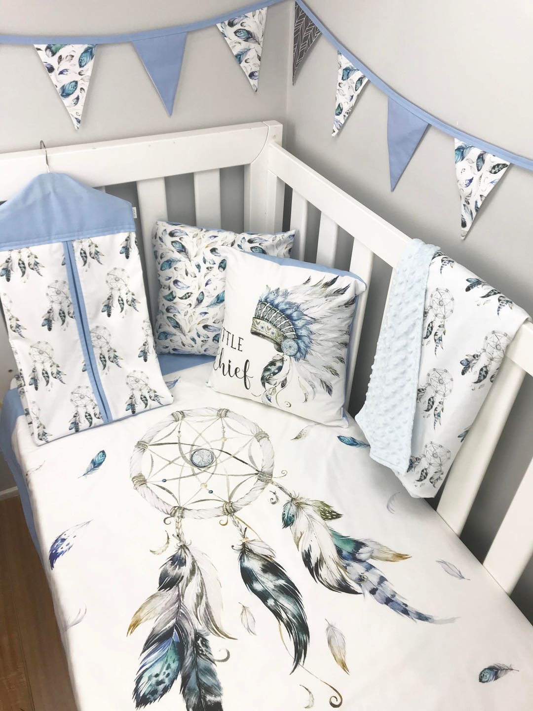 Dreamcatcher Nursery Set in Blue // Dreamcatcher Crib Set Etsy
