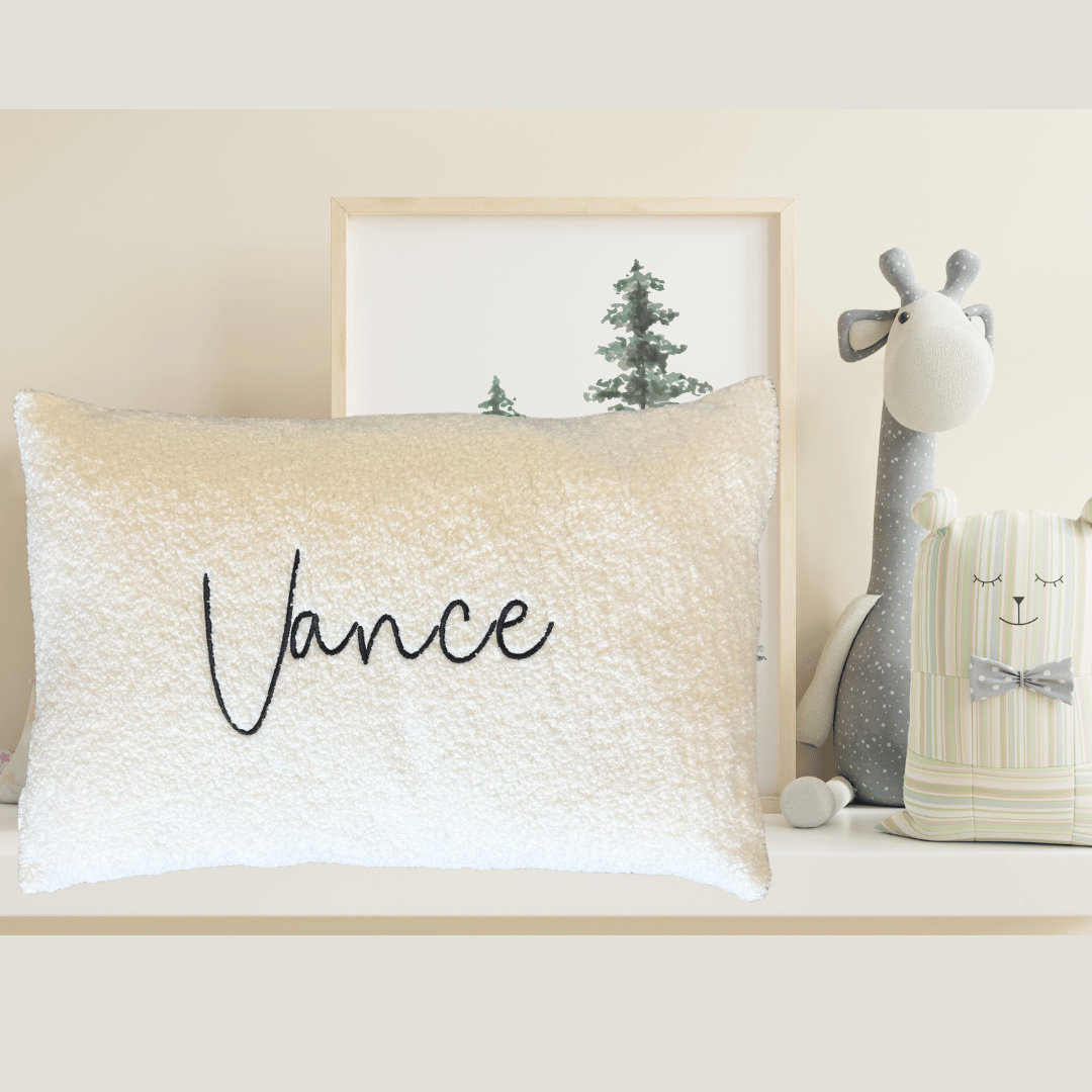 Personalized Baby Name Embroidered Pillow, Baby Shower Gift, Nursery Decor, Boucle pillow, Teddy cushion cover Name Gift Idea, Personalised