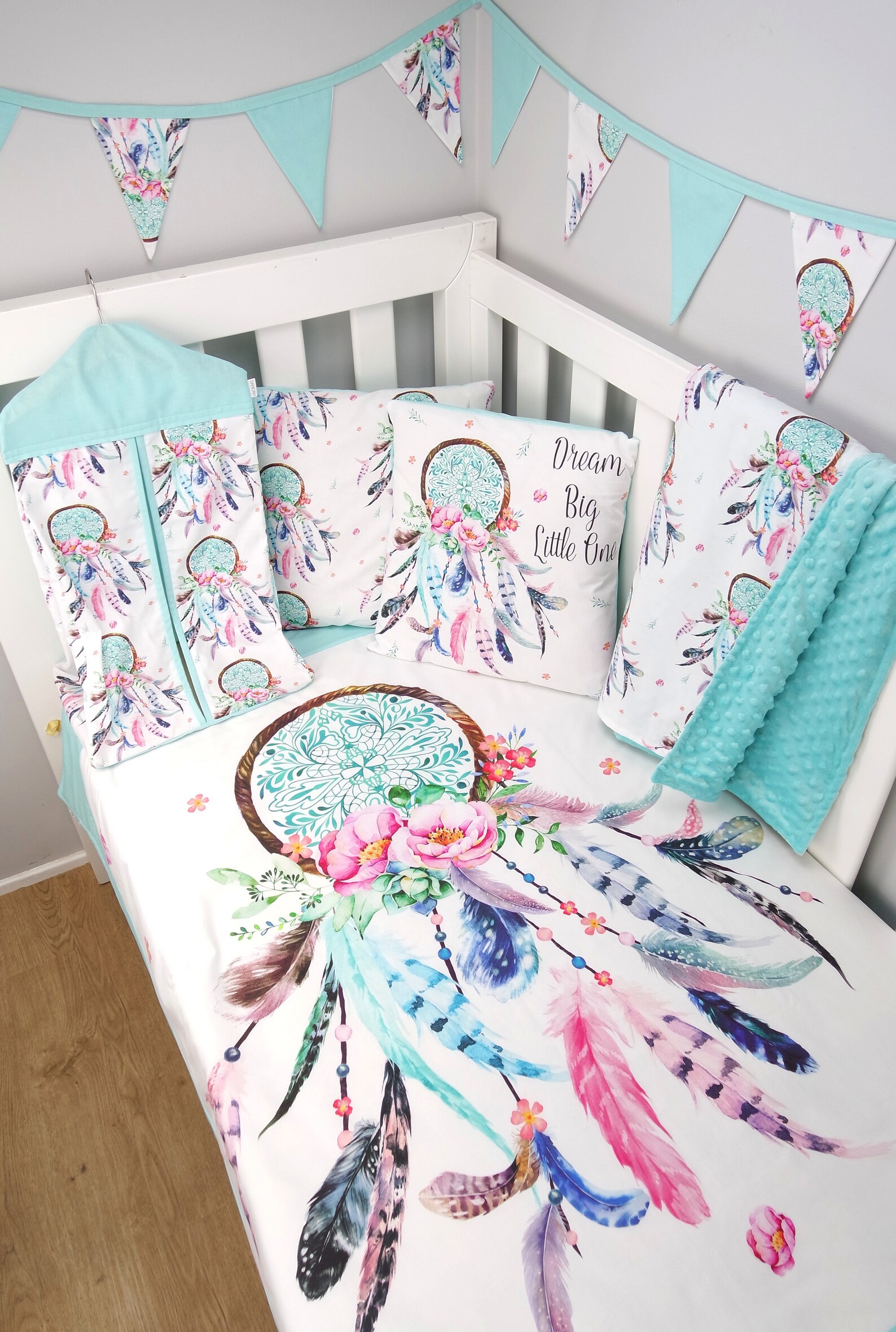 Dreamcatcher Nursery Set in Aqua // Dreamcatcher Crib Set Etsy