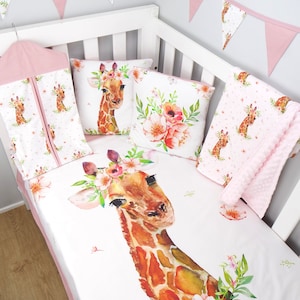 Giraffe Nursery set for girls // Giraffe girl crib set / Safari Theme nursery
