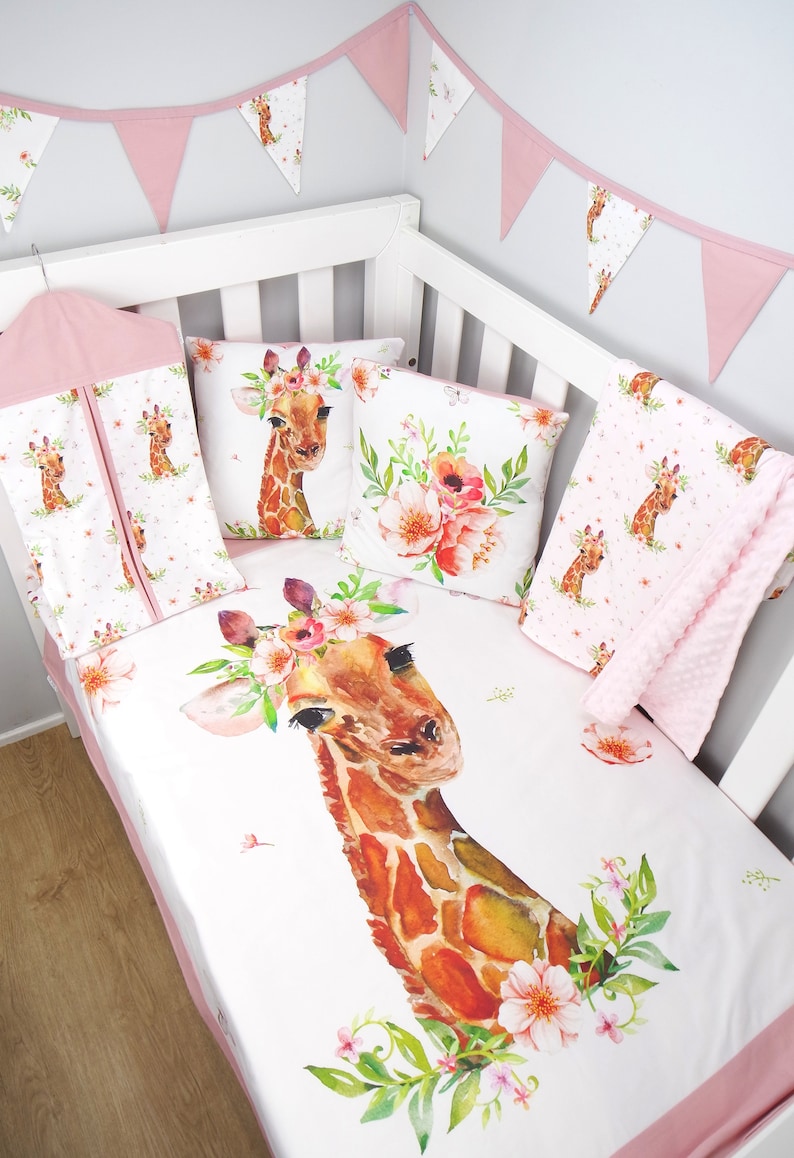 pink giraffe crib bedding