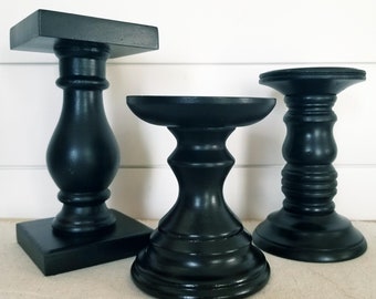 Pillar Candle Holders, Vintage Set of Three Candle Keepers, 3" and 3, 1/2" Pillars, Farmhouse Décor