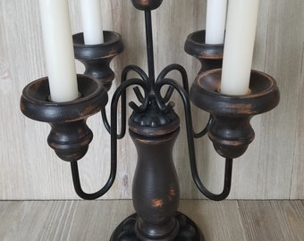 Candelabra, Vintage Candlestick Holder Candle Stand and Set of Two Sconces, Painted, Distressed, Farmhouse Décor