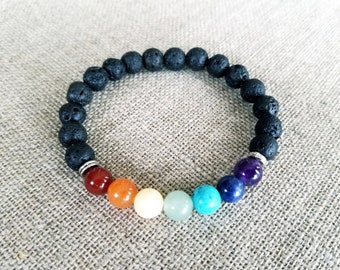 Diffuser Bracelet, Yoga Bracelet, Chakra Beads, Black lava Bracelet, Handmade Bracelet, All Natural, Genuine Stones,