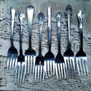 Vintage Desert Forks, Mismatched Silverware, Set of 8 Forks