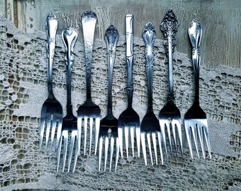 Vintage Desert Forks, Mismatched Silverware, Set of 8 Forks