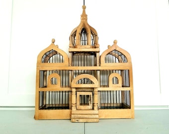 Antique Bird Cage, Wood and Metal Decorative Cage, Taj Mahal Inspired Old World Décor
