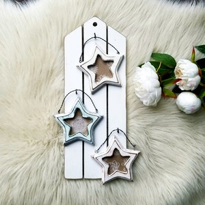 Shabby Chic Hanging Frames, Picture Frame Collage, White, Distressed Frames Fit 2&quot; x 3&quot; Star Shaped Picture Size, Farmhouse Décor