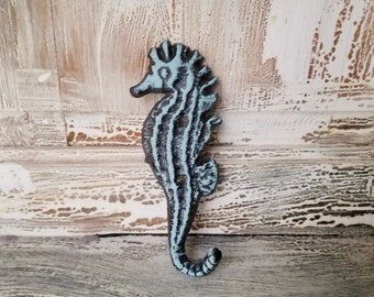 Iron Hook, Teal Seahorse Hook, Cast Iron Hook, Shabby Chic Decor,
