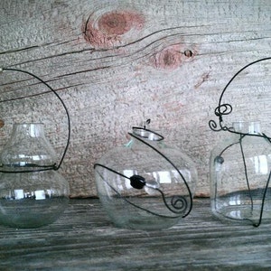 Glass Vases, Wired Vessels, Set of 3 Tiny Clear Glass Containers, Home Decor