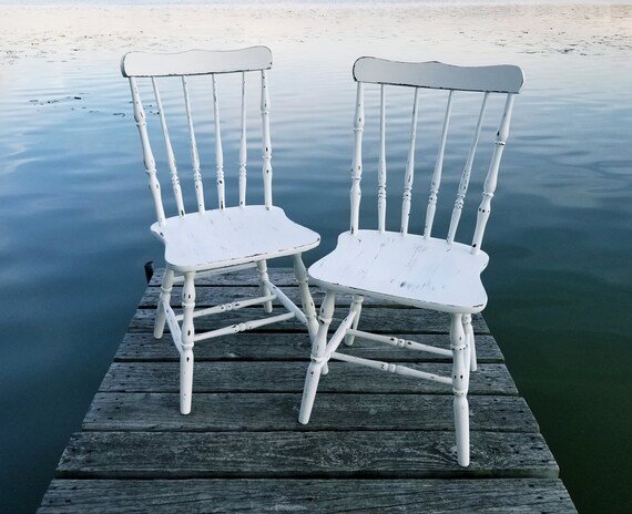 Vintage Chairs Shabby Chic Set Of 2 White Cottage Chairs Etsy