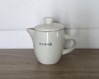 Vintage Cream Pitcher with Lid, Coffee, Tea, Farmhouse Décor, White Serving Container