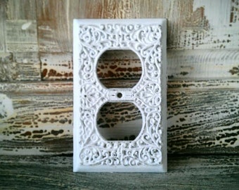 Vintage Plate Cover, Electrical Double Plate Cover, Filigree Design, Shabby Chic Wall Decor