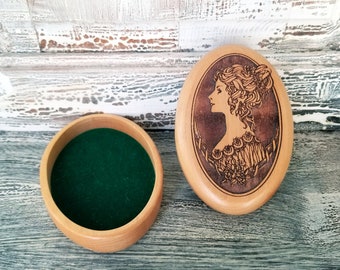 Jewelry Box, Laser Cut Top Trinket Box, Oval, Wooden Vintage Vanity Decor