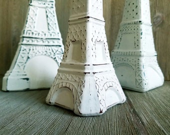 Eifel Tower Liquor Bottle, Decorative Glass Table Topper, Painted White and Distressed, Shabby Chic  Décor