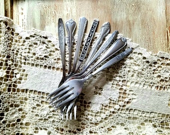 Vintage Desert Forks, Mismatched Silverware, Set of 8 Forks