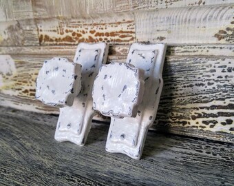 Drawer Pulls, Shabby Chic Decorative Dresser Handles, 2 Piece Cabinet Hardware, Set of 2 White Distressed Pulls