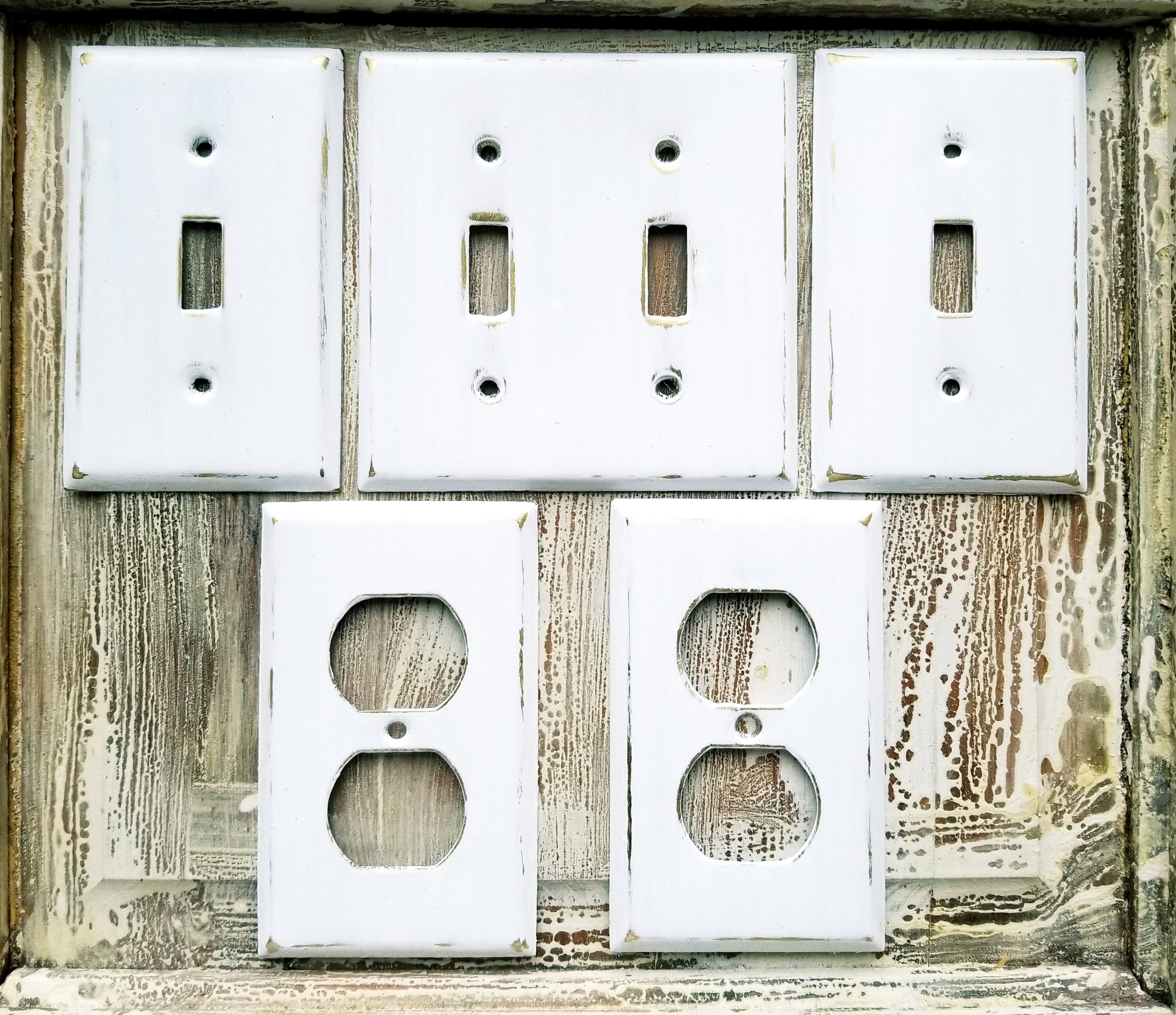 Distressed White Vintage Metal Light Switch Cover – Double Switch, Farmhouse Style