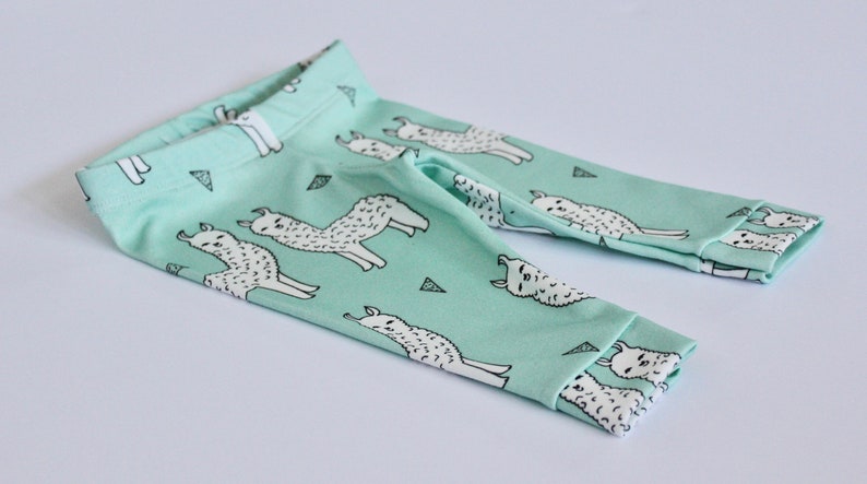 Organic Baby Leggings Toddler pants Baby Leggings Llama Alpaca Baby Clothes Organic Infant Leggings Alpaca Mint Llama Toddler Pants