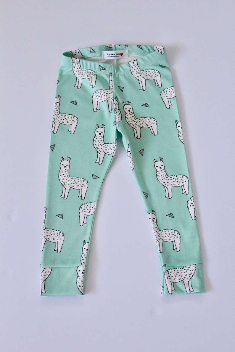 Organic Baby Leggings Toddler pants Baby Leggings Llama Alpaca Baby Clothes Organic Infant Leggings Alpaca Mint Llama Toddler Pants