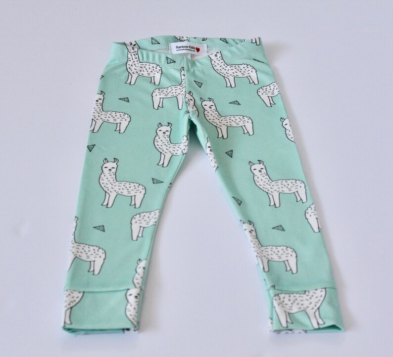 Organic Baby Leggings Toddler pants Baby Leggings Llama Alpaca Baby Clothes Organic Infant Leggings Alpaca Mint Llama Toddler Pants