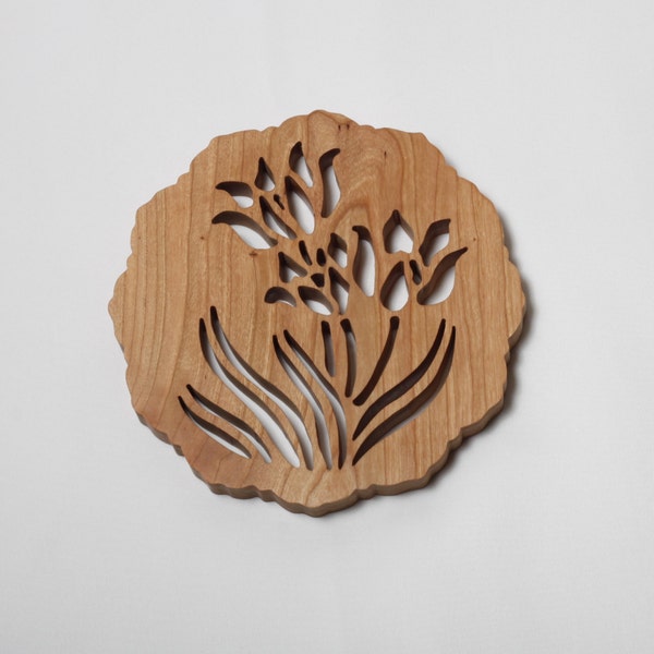 Tulip Cherry Trivet - Potholder - Wooden trivet.