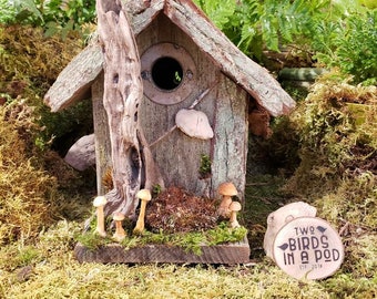 Rustic birdhouse, hobbit birdhouse, fairy birdhouse, whimsical birdhouse