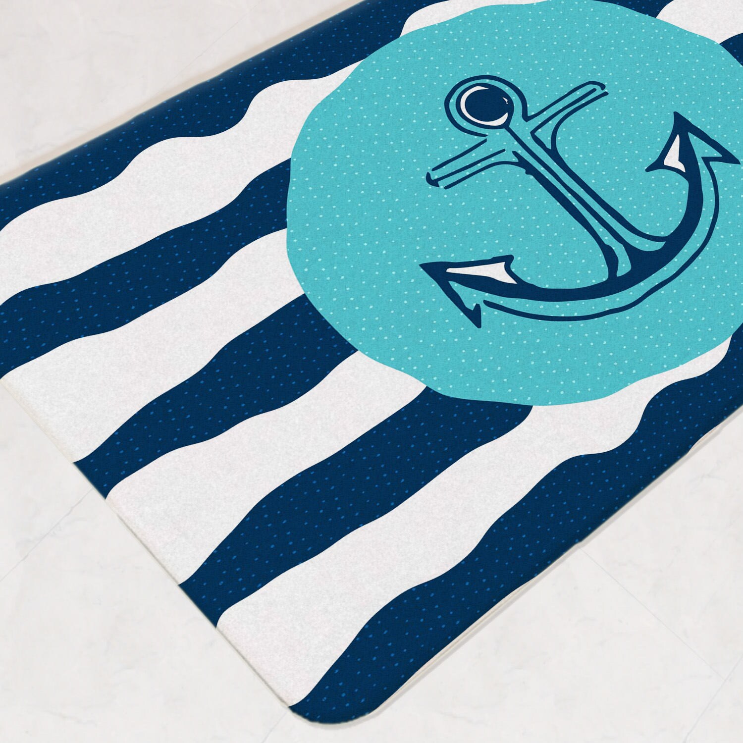 Nautical Bath Mat Aqua Bathroom Decor Anchor Bath Rug Navy Etsy