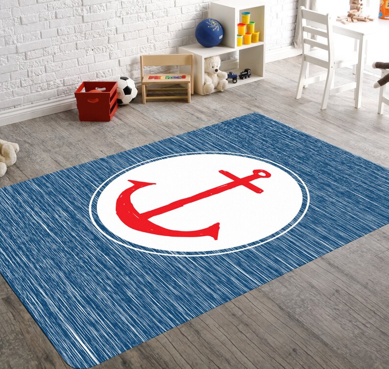 Nautical Rug Nautical Decor Anchor Nursery Decor Nautical Etsy