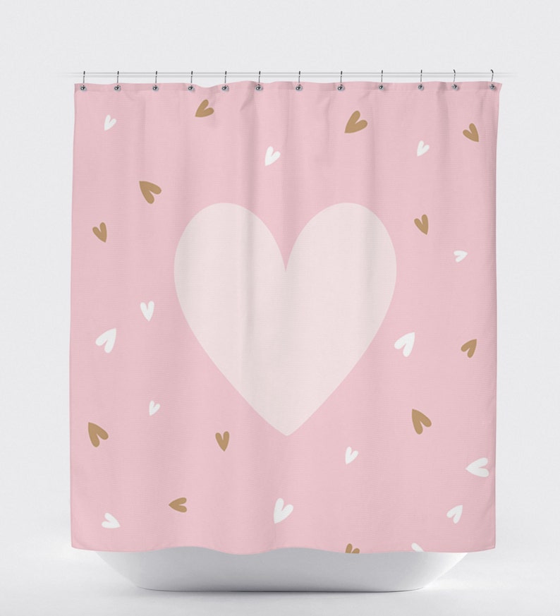 Shower Curtain Pink Shower Curtain Heart Decor Girls Etsy
