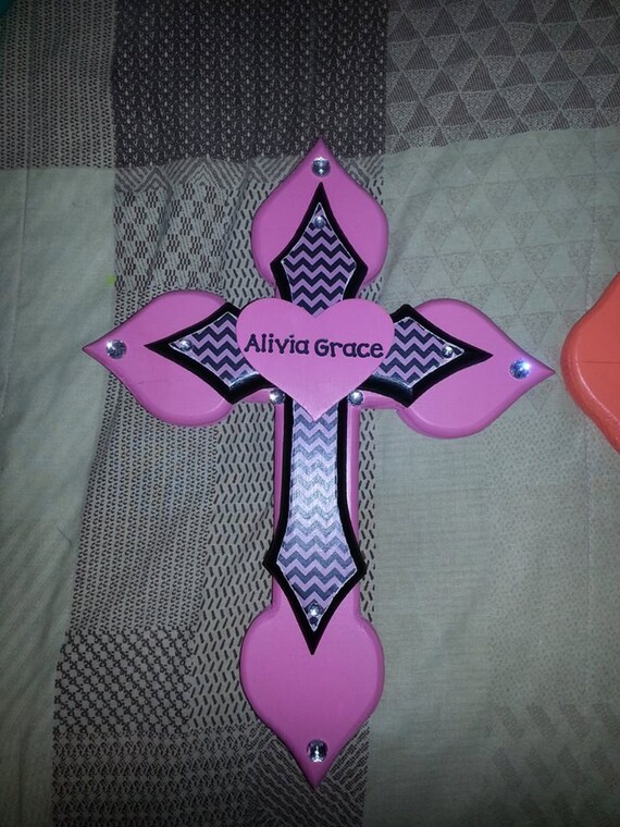 Items similar to Monogram Nursery Wall Cross, Chevron Cross, Nursery Decor, Chevron Decor, Wall