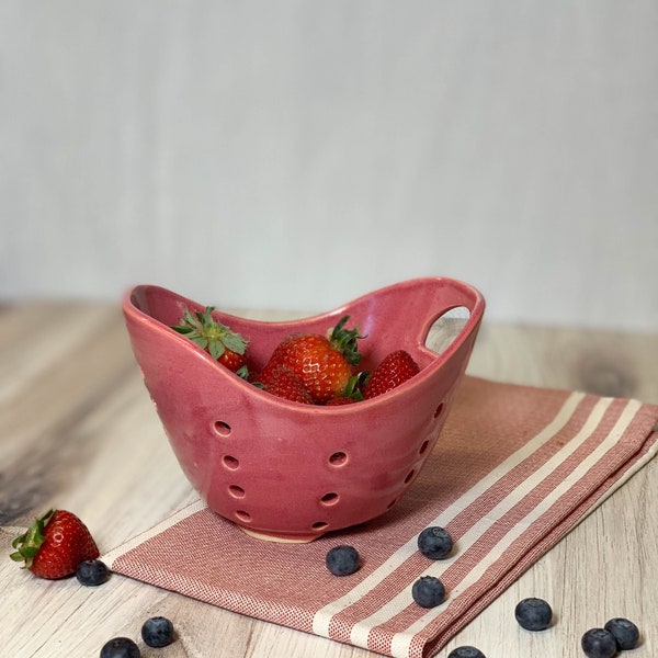 Strawberry Berry Basket/Handmade Pottery/Small Ceramic Colander/ handmade pottery fruit colander